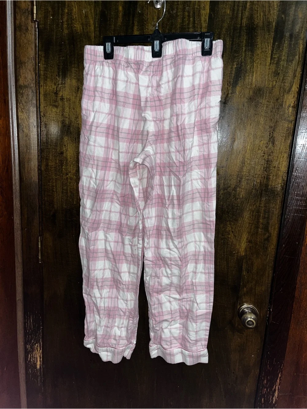 Liz Claiborne Pink, White, & Grey Plaid Silk-Trim Pajama Set